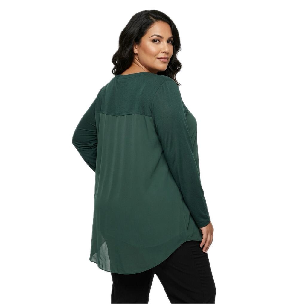 LOGO by Lori Goldstein Long Sleeve Knit Top with Hi-Low Chiffon Hem 3X